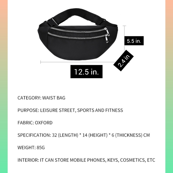 5/25 New black w silver zippers fanny pack crossover bag multiple compartments - Picture 2 of 5